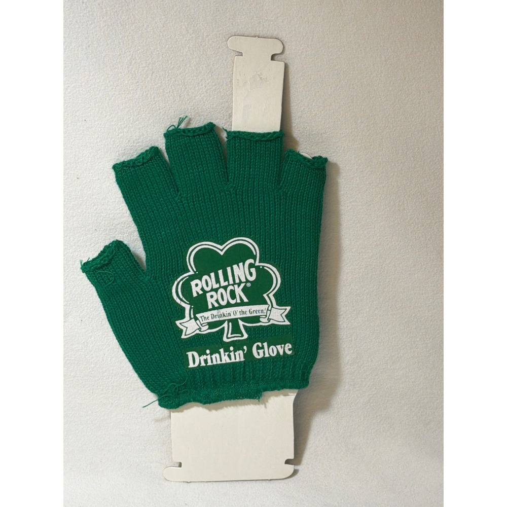 Rolling Rock Beer Drinkin Glove Green Knit Fingerless St Patricks Day Promo